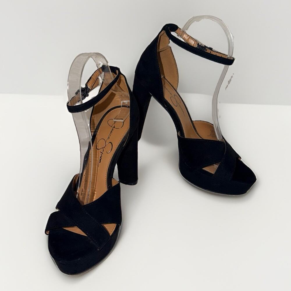 Jessica Simpson Black Faux Suede 4in Platform Sandals, Size 8M/38 1/2